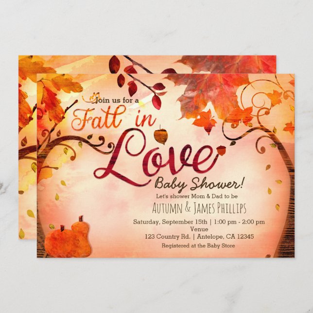 FALL IN LOVE Autumn Fall Baby Shower Invitations (Front/Back)