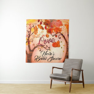 Fall in Love Autumn Fall Bridal Shower Backdrop Tapestry