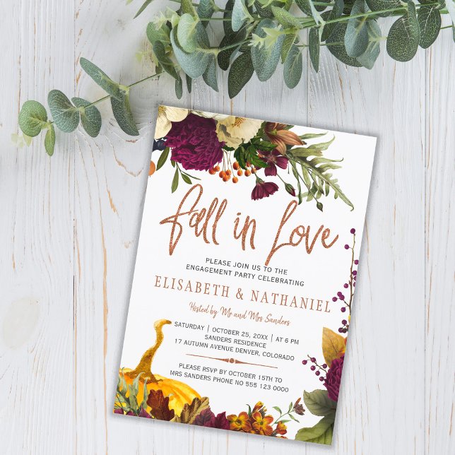 Fall in Love autumn fall modern engagement party Invitation (Creator Uploaded)
