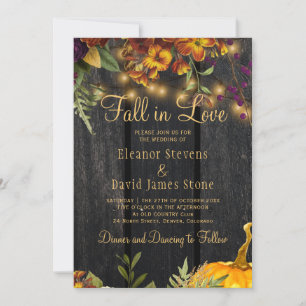 Fall in love autumn fall rustic floral wedding invitation