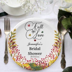 Fall in Love Autumn Floral Bridal Shower Paper Plate