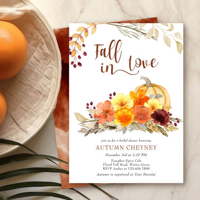 Fall in Love Autumn Flowers Bridal Shower Invitation (Fall in Love autumn bridal shower invitation by Darling & May)