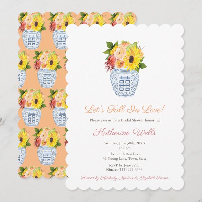 Fall In Love Autumn Flowers In Vase Bridal Shower  Invitation (Front/Back)