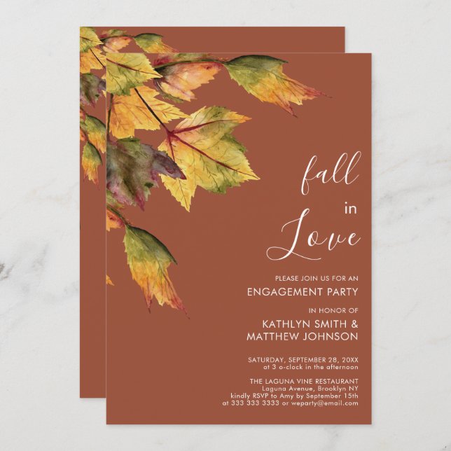 Fall in Love Autumn Foliage Elegant Engagement Invitation (Front/Back)