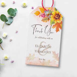 Fall in love autumn foliage sunflower wedding gift tags