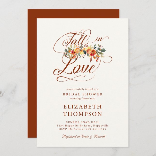 Fall in Love Autumn Garland Romantic Bridal Shower Invitation (Front/Back)