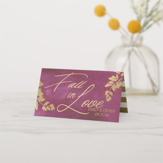 Fall in Love Autumn Gold and Cranberry Seating Place Card (Back)