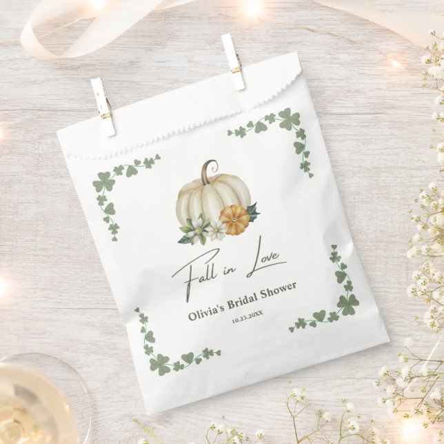 Fall in Love Autumn Greenery Pumpkin Bridal Shower Favour Bag (Clipped)
