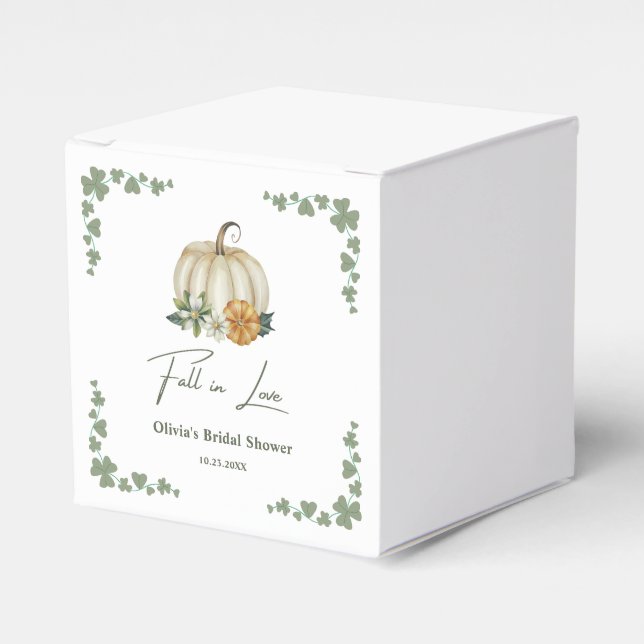 Fall in Love Autumn Greenery Pumpkin Bridal Shower Favour Box (Front Side)