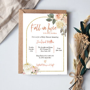 Fall in Love Autumn Harvest Pumpkin Baby Shower Invitation