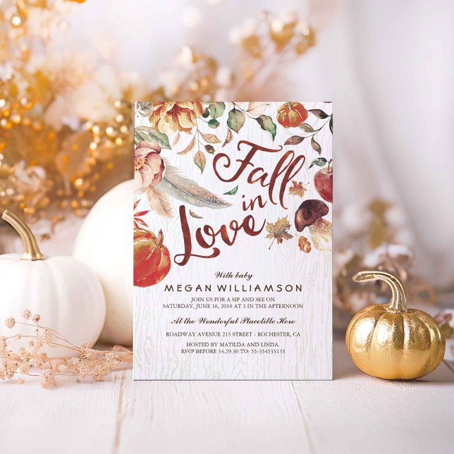 Fall in Love Autumn Harvest Pumpkin Baby Shower Invitation (Fall In Love Autumn Harvest Fall Inspired Baby Shower Invitations)