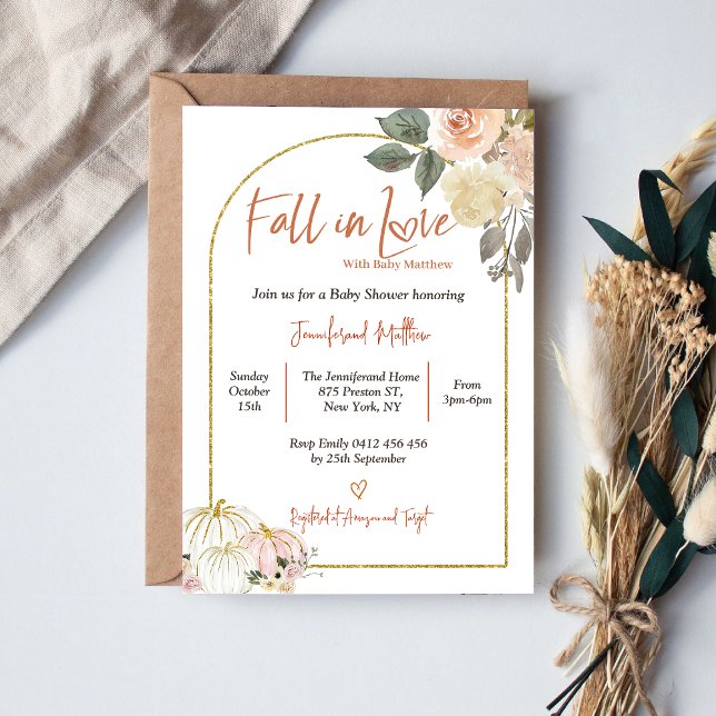 Fall in Love Autumn Harvest Pumpkin Baby Shower  Invitation (Creator Uploaded)