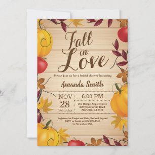 Fall in Love Autumn Harvest Pumpkin Bridal Shower Invitation