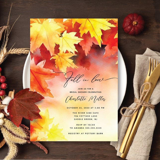 Fall In Love Autumn Leaf Bridal Shower Invitation (Creator Uploaded)