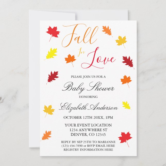 Fall In Love Autumn Leaves Baby Shower Invitation (Front)