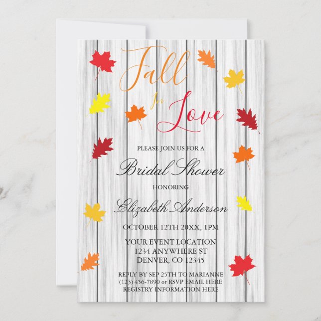 Fall In Love Autumn Leaves Bridal Shower Invitation (Front)