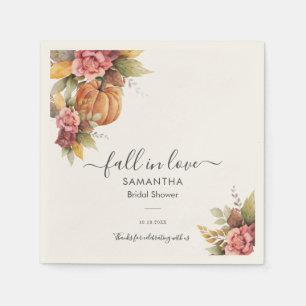 Fall in Love Autumn Leaves Pumpkin Bridal Shower Napkin