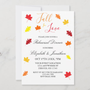 Fall In Love Autumn Leaves Rehearsal Dinner Invitation