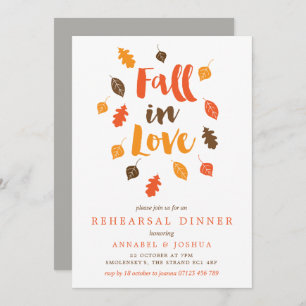 Fall in Love Autumn Leaves Rehearsal Dinner Invitation