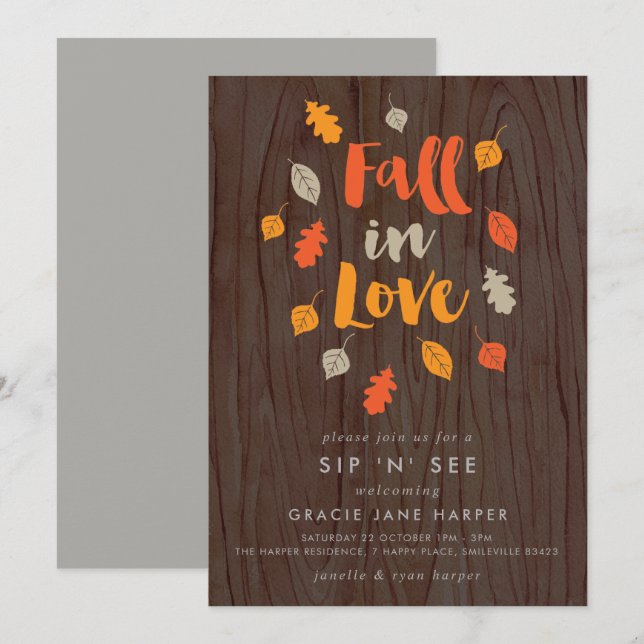 Fall in Love Autumn Leaves Sip & See Invitation (Front/Back)