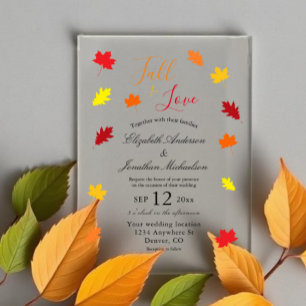 Fall In Love Autumn Leaves Wedding Acrylic Invitations