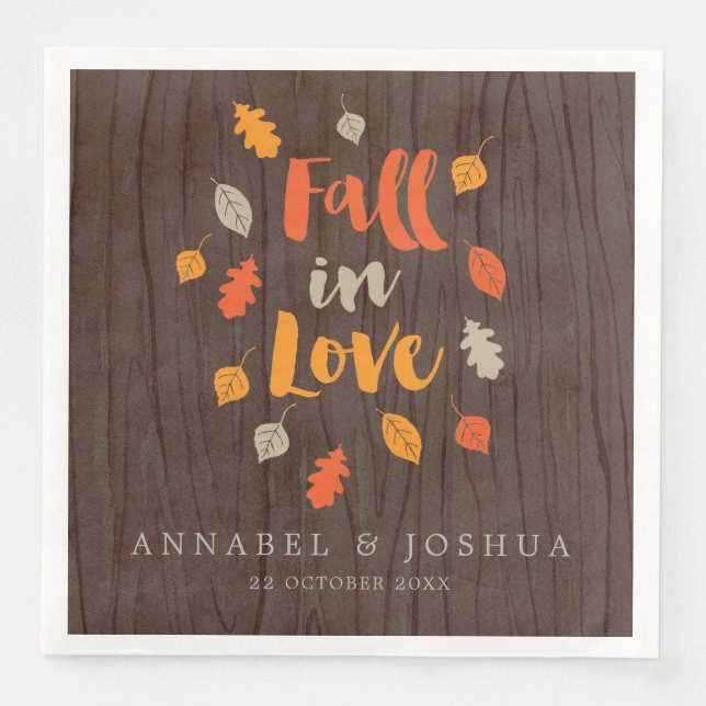 Fall in Love Autumn Leaves Wedding/Engagment Napkin (Front)