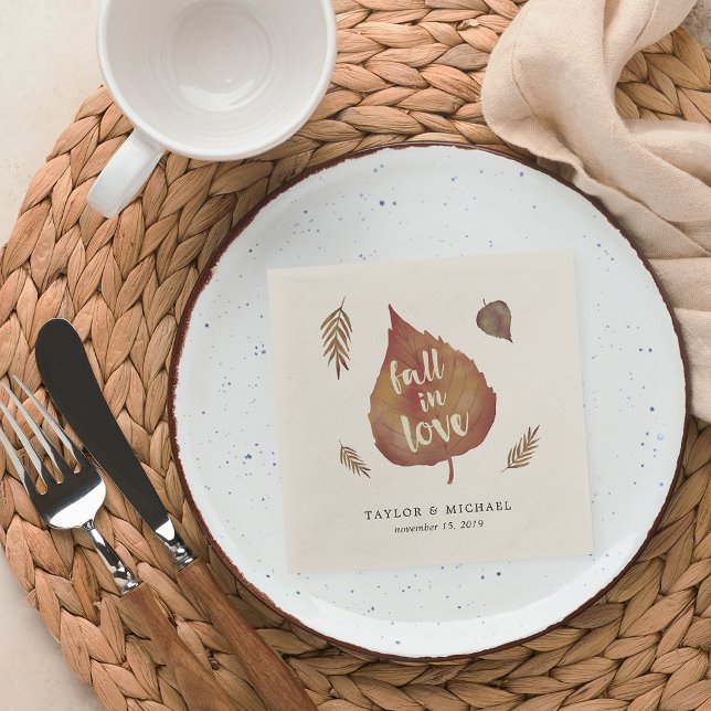 Fall in Love | Autumn Leaves Wedding Napkin (Creator Uploaded)