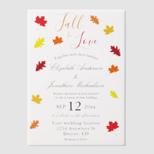 Fall In Love Autumn Leaves Wedding Vellum Invitations