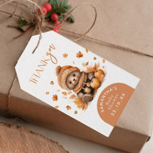 Fall In Love Autumn Little Teddy Bear Pumpkin Gift Tags
