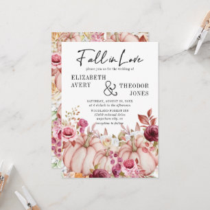 Fall in Love Autumn Pumpkin Floral Wedding Invitation