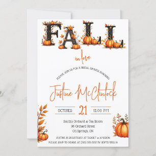 Fall In Love! Autumn Pumpkin themed Bridal Shower Invitation