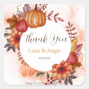 Fall In Love Autumn Pumpkin Wedding Engagement Square Sticker