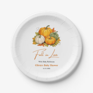 Fall in Love Autumn Rustic Pumpkin Baby Shower Paper Plate