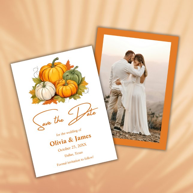 Fall in Love Autumn Rustic Pumpkin Photo Wedding  Save The Date (Fall in Love Autumn Rustic Pumpkin Photo Wedding Save The Date Card )