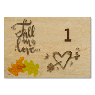 Fall in Love Autumn Theme Wedding Table Number