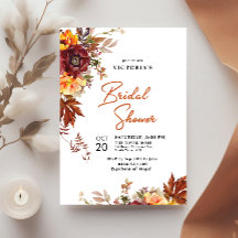 Fall In Love, Autumn themed Bridal Shower Invite