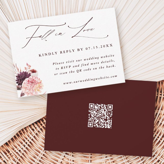 Fall in Love Autumn Wedding QR Code  RSVP Card (Front & Back
)