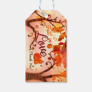 Fall in love Autumn Whimsical Orange Brown Favour Gift Tags
