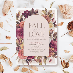 Fall in Love Autumn Wreath Arch Pink Bridal Shower Invitation