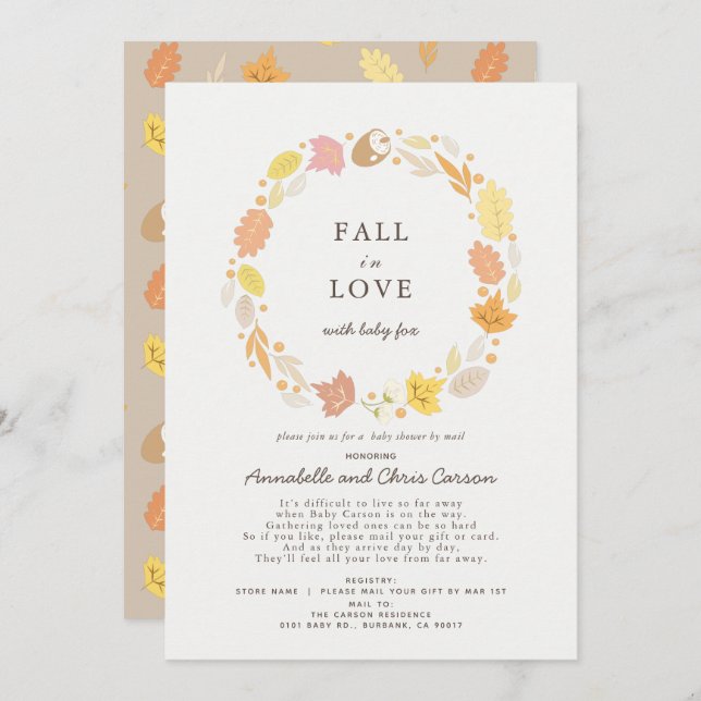 Fall in Love Autumn Wreath Baby Shower by Mail Invitation (Front/Back)