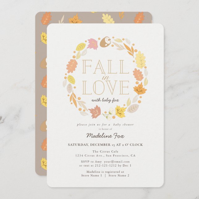 Fall in Love Autumn Wreath Baby Shower Invitation (Front/Back)