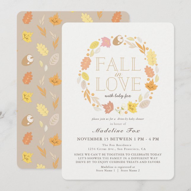 Fall in Love Autumn Wreath Drive-by Baby Shower In Invitation (Front/Back)