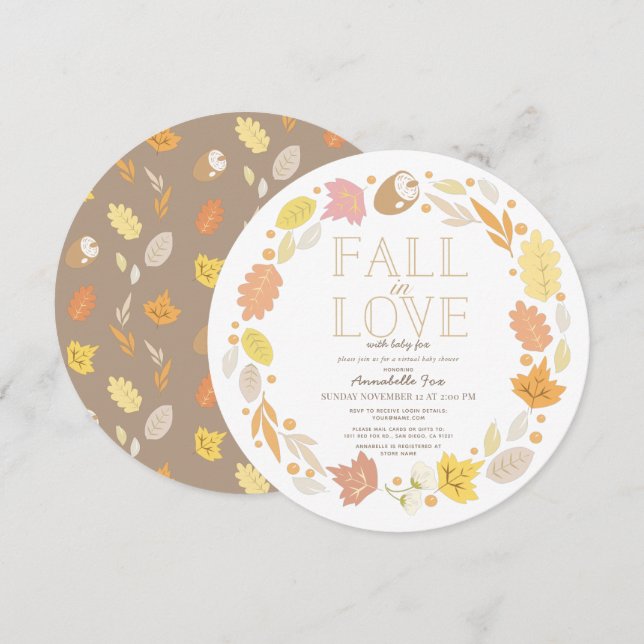 Fall in Love Autumn Wreath Virtual Baby Shower Invitation (Front/Back)