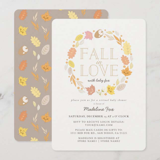 Fall in Love Autumn Wreath Virtual Baby Shower Invitation (Front/Back)