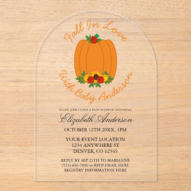 Fall In Love Baby Shower Acrylic Invitations (Front)