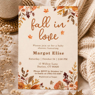 Fall in Love Baby Shower Autumn Floral Rustic Invitation