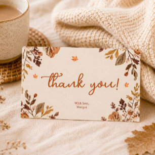 Fall in Love Baby Shower Autumn Floral Thank You Card