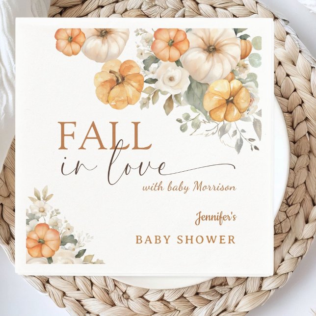 Fall in Love Baby Shower Boho Pumpkin Paper Napkin (Creator Uploaded)