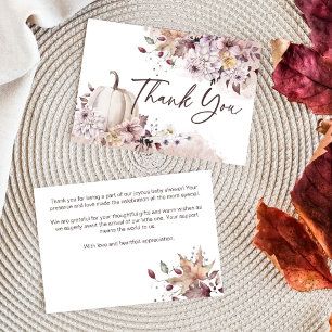 Fall in love baby shower boho pumpkin thank you card