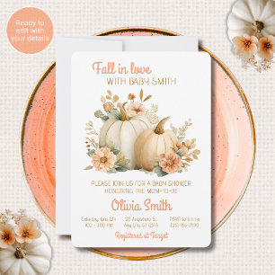 Fall in Love Baby Shower Invitations Pink Gold